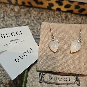 Gucci NWT Sterling Silver Heart Drop Earrings